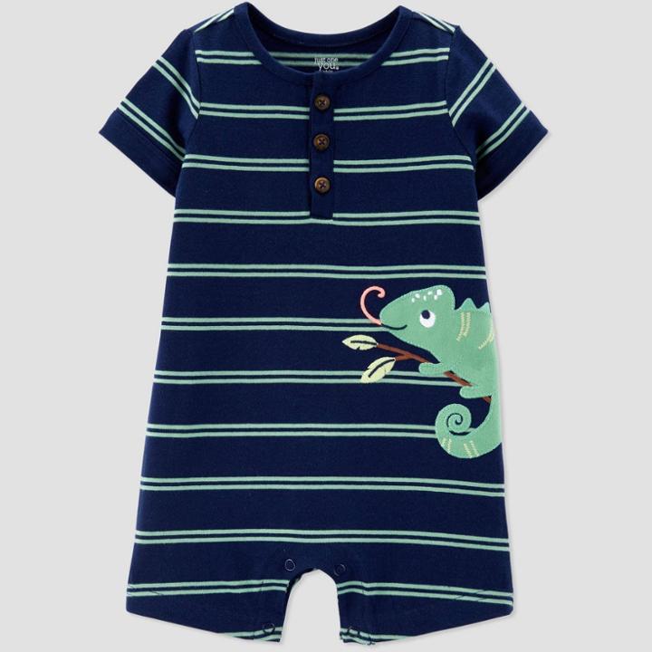 Baby Boys' Chameleon Embroided Stripe One Piece Romper - Just One You Made By Carter's Blue/green Newborn, Boy's