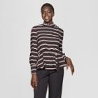 Women's Striped Long Sleeve Asymmetric Button Turtleneck Blouse - Who What Wear Black/cream Xxl, Black/cream