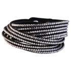 Zirconmania Women's Zirconite Leather Double Wrap Bracelet With Multiple Strand Colored Faux Crystals - Clear