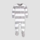 Burt's Bees Baby Baby Rugby Stripe Organic Cotton Snug Fit Footed Pajama - Gray