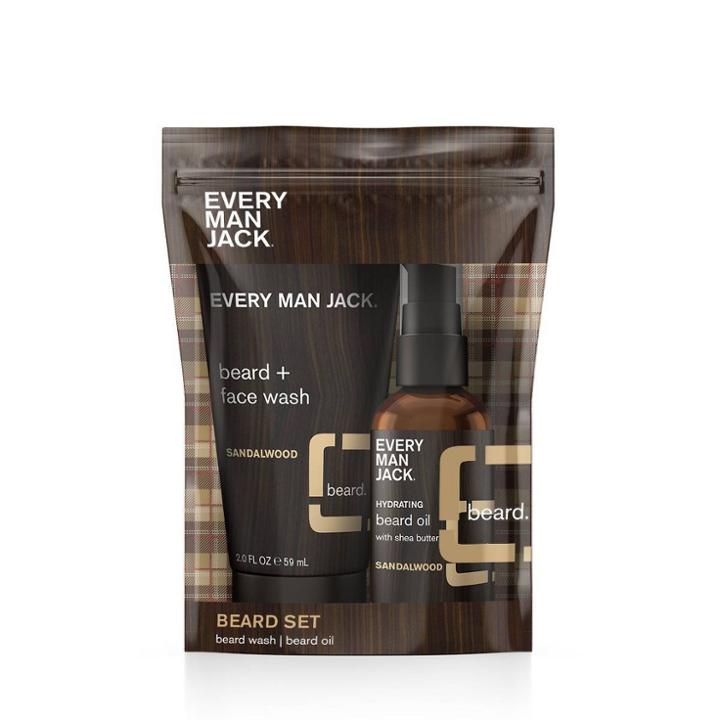 Every Man Jack Men's Sandalwood Beard Trial & Travel Pouch - Beard + Face Wash, Moisturizing Beard Oil - 2ct - Trial