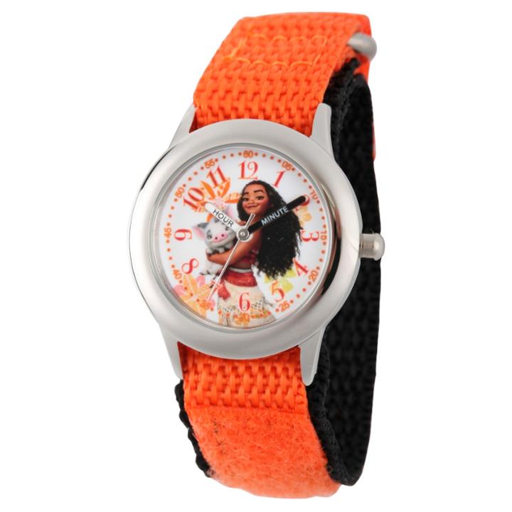 Girls' Disney Moana And Pua Stainless Steel Time Teacher Watch - Orange, Girl's