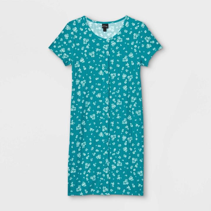 Girls' Button-front Short Sleeve Dress - Art Class Teal