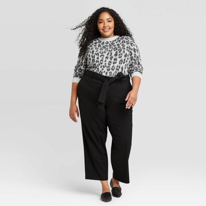 Women's Plus Size Tie Waist Straight Pants - A New Day Black