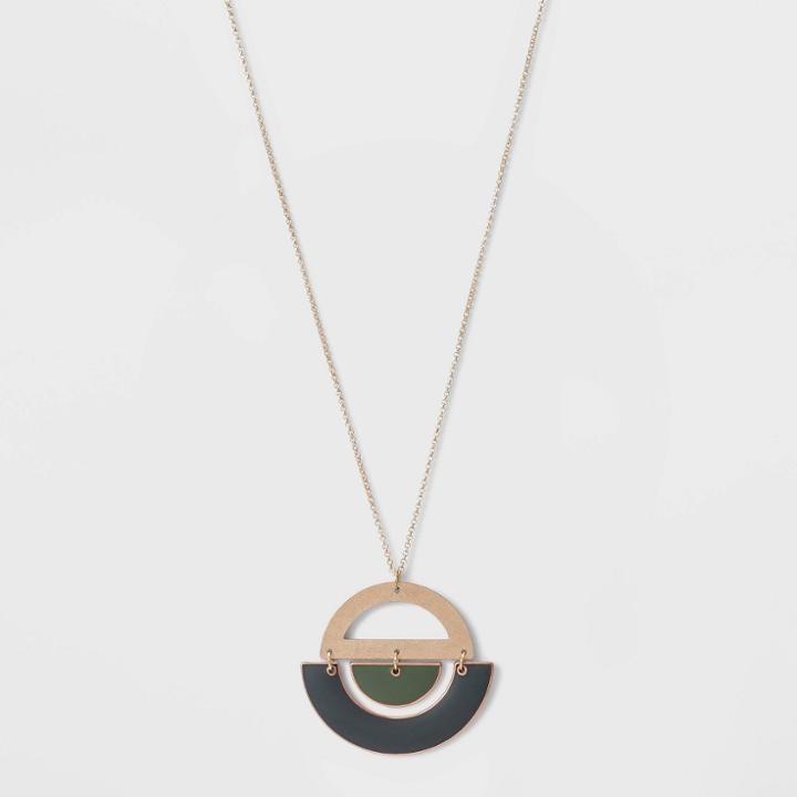Worn Gold And Copper Ox Geometric Enamel Pendant Necklace - Universal Thread Green/gray, Women's