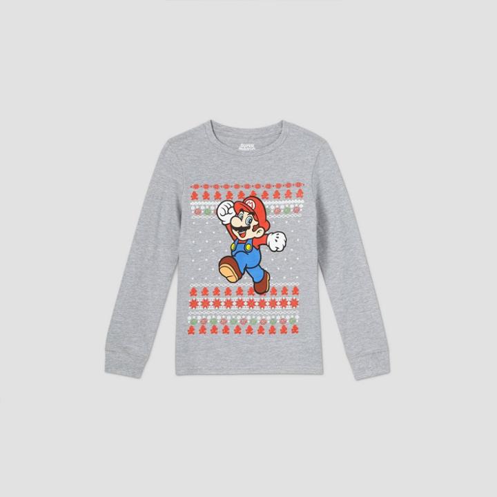 Boys' Nintendo Mario Long Sleeve T-shirt - Gray