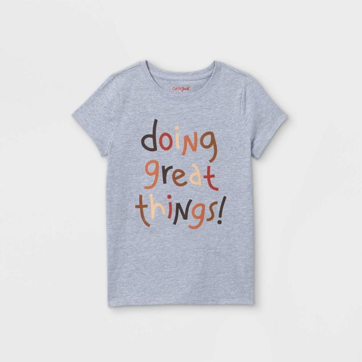 Girls' Doing Great Things Graphic Short Sleeve T-shirt - Cat & Jack Gray