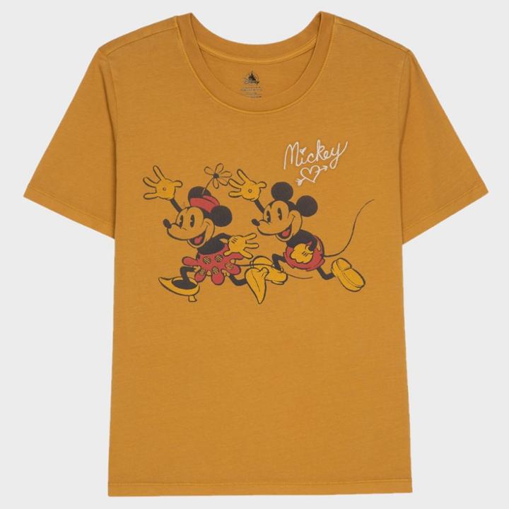 Mickey Mouse Women's Disney Mickey & Minnie Short Sleeve Graphic T-shirt - Yellow L - Disney