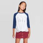 Girls' Long Sleeve Twist Front Color Block Raglan T-shirt - Art Class White S, Girl's,