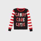 Well Worn Girls' 'candy Cane Cutie' Pullover Sweater - Black/red