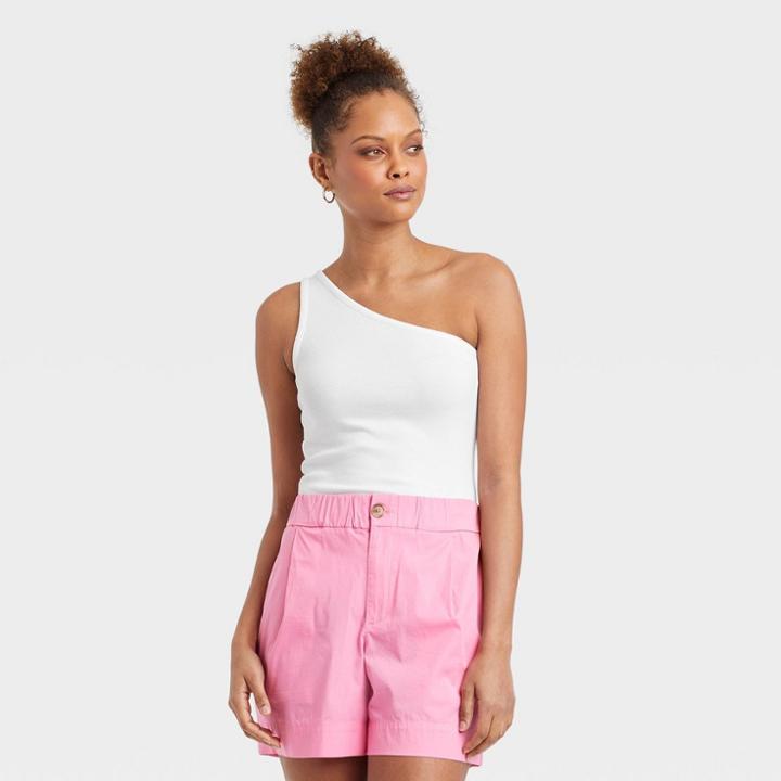 Women's Slim Fit One Shoulder Tank Top - A New Day White