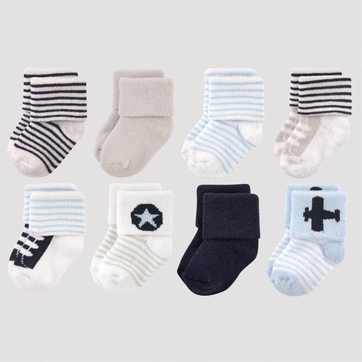 Luvable Friends Baby Boys' 8pk Airplane Terry Booties - 6-12m, Kids Unisex, Blue