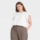 Women's Plus Size Ruffle Short Sleeve Linen Top - A New Day White