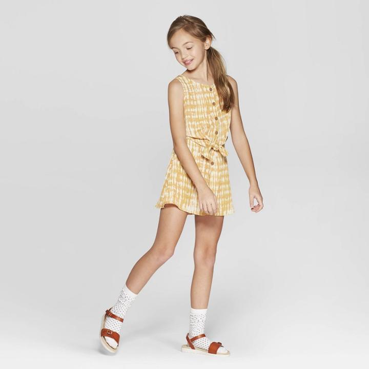 Girls' Button Front Tie Romper - Art Class Yellow