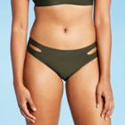 Women's Side Cut Out Hipster Bikini Bottom - All In Motion Olive Green