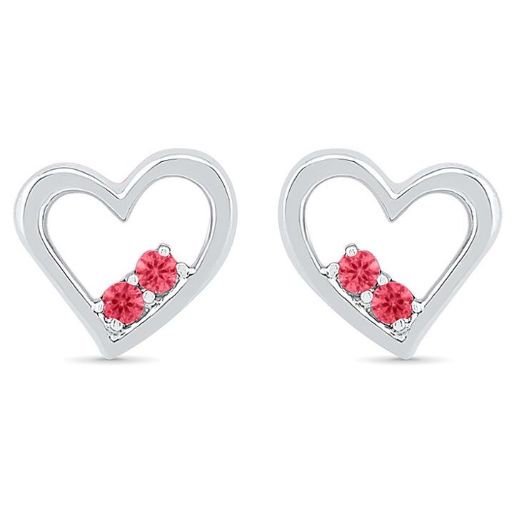 Target Created Ruby Prong Set Two-stone In Heart Earring In Sterling Silver, Girl's, White