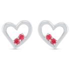 Target Created Ruby Prong Set Two-stone In Heart Earring In Sterling Silver, Girl's, White