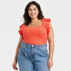 Women's Plus Size Square Neck Ruffle Sweater Vest - A New Day Orange
