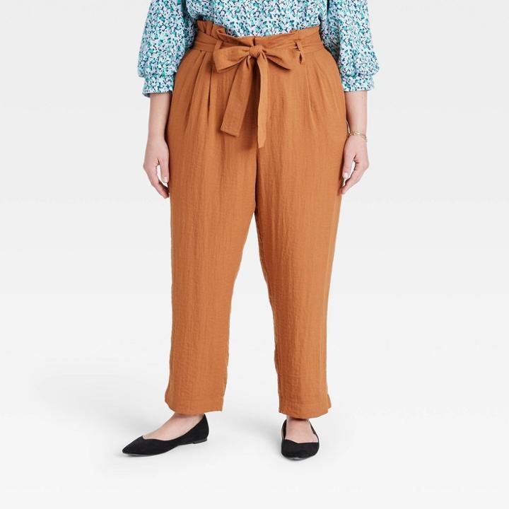 Women's Plus Size High-rise Paperbag Ankle Pants - A New Day Brown