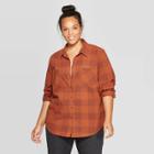 Women's Plus Size Plaid Long Sleeve Collared Flannel Shirt - Universal Thread Rust