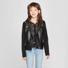 Girls' Rib Sleeve Moto Jacket - Art Class Black