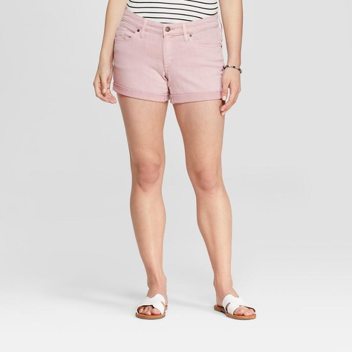 Women's Mid-rise Double Cuff Jeans Shorts - Universal Thread Rose