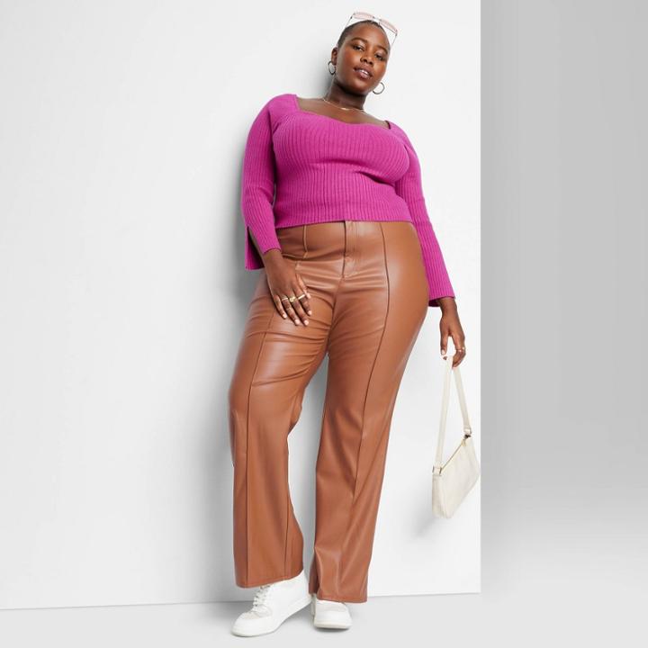 Women's Plus Size High-rise Faux Leather Flare Pants - Wild Fable Copper