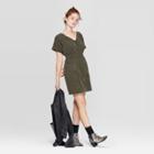 Petitewomen's Short Sleeve V-neck Zip-front Dress - Universal Thread Green