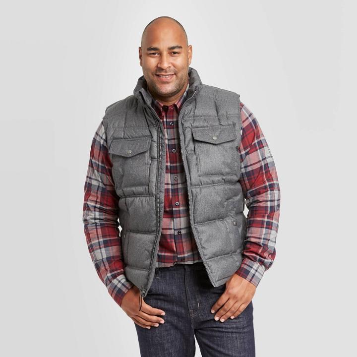 Men's Tall Fullzip Midweight Puffer Vest - Goodfellow & Co Gray