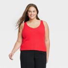 Women's Plus Size V-neck Fuzzy Sweater Tank - A New Day Red