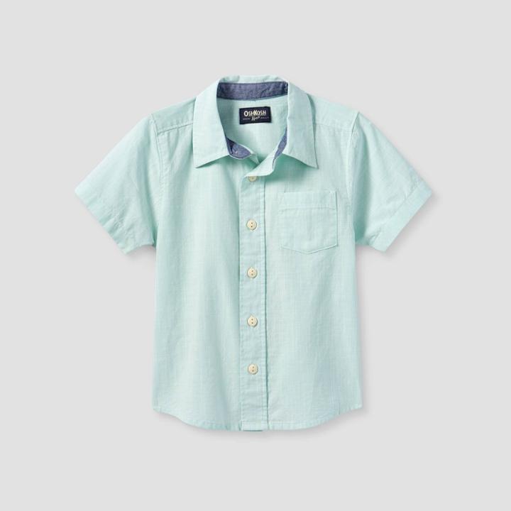Oshkosh B'gosh Toddler Boys' Woven Short Sleeve Button-down Shirt - Aqua Blue