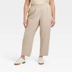 Women's Plus Size High-rise Ruffle Waisted Pull-on Ankle Pants - A New Day Tan