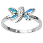 Journee Collection 1/10 Ct. T.w. Marquise-cut Simulated Opal Cz Dragonfly Inlaid Set Ring In Sterling Silver - Blue,