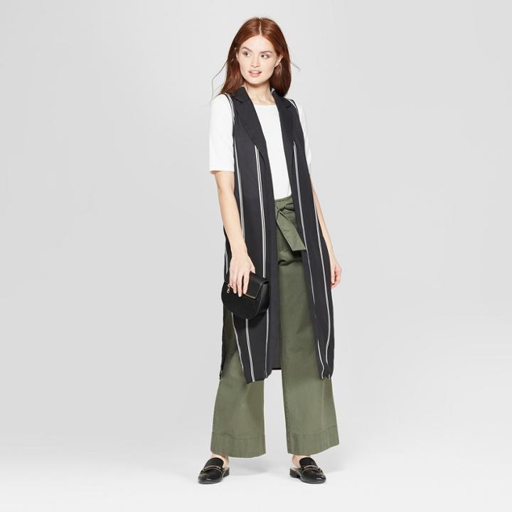 Women's Striped Full Length Kimono - A New Day Black/white