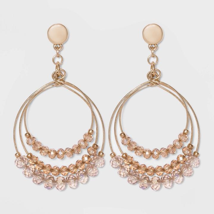 Gold With Multi Layered Rings And Peach Glass Beaded Drop Earrings - A New Day Gold