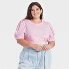 Women's Plus Size Slim Fit Puff Short Sleeve Round Neck T-shirt - A New Day Pink