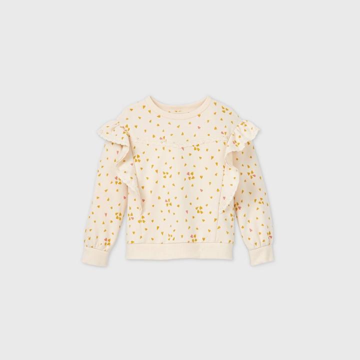 Toddler Girls' Hearts Lace Ruffle Sweatshirt - Art Class Cream