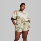 Women's Plus Size Short Sleeve Rolled Cuff Boxy T-shirt - Wild Fable Green Tie-dye