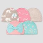 Gerber Baby Girls' 5pk Fox Caps - Coral/green/light Brown 0-6m, Girl's, Pink