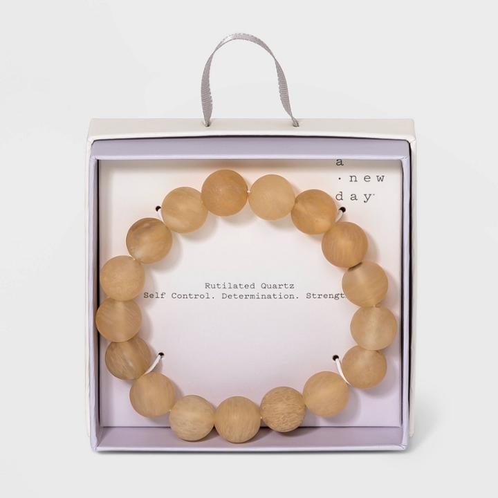 Semi-precious Real Pyrite Beaded Stretch Bracelet - A New Day Honey Yellow
