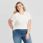 Women's Plus Size Ruffle Eyelet Short Sleeve Crewneck Blouse - Ava & Viv White X, Women's