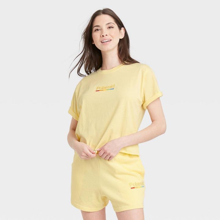 Women's Polaroid Short Sleeve Boxy Cropped Graphic T-shirt - Yellow