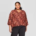 Women's Plus Size 3/4 Sleeve V-neck Wrap Front Top - Prologue Red