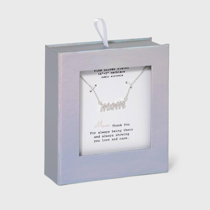 No Brand Silver Plated Mom Cubic Zirconia Stationed Pendant Necklace -