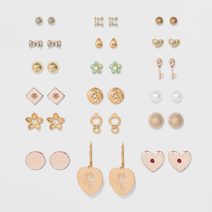 Floral And Heart Multi Earring Set 18ct - Wild Fable,