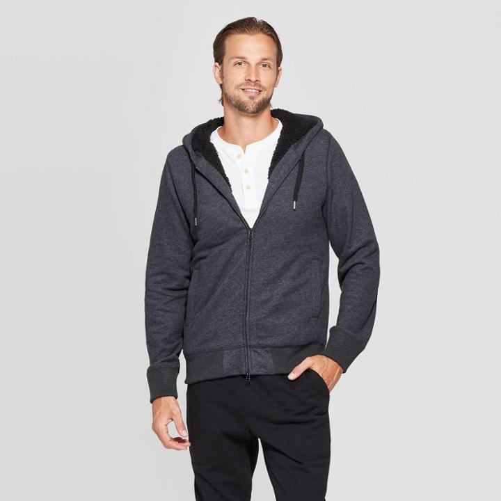 Men's Standard Fit Sherpa Lined Softshell Jacket - Goodfellow & Co Charcoal Heather