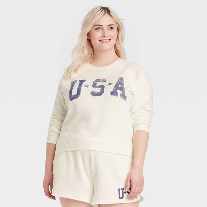 Grayson Threads Women's Plus Size Usa Graphic Sweatshirt - White