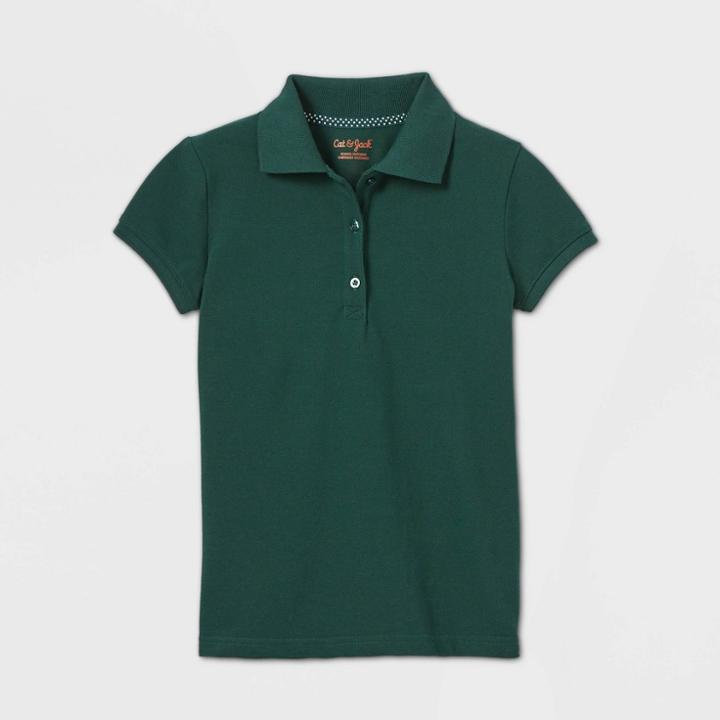 Petitegirls' Short Sleeve Stretch Pique Uniform Polo Shirt - Cat & Jack Dark Green