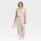 Women's Plus Size Sleeveless Tie Shoulder Jumpsuit - A New Day Cream Striped 2x, Ivory