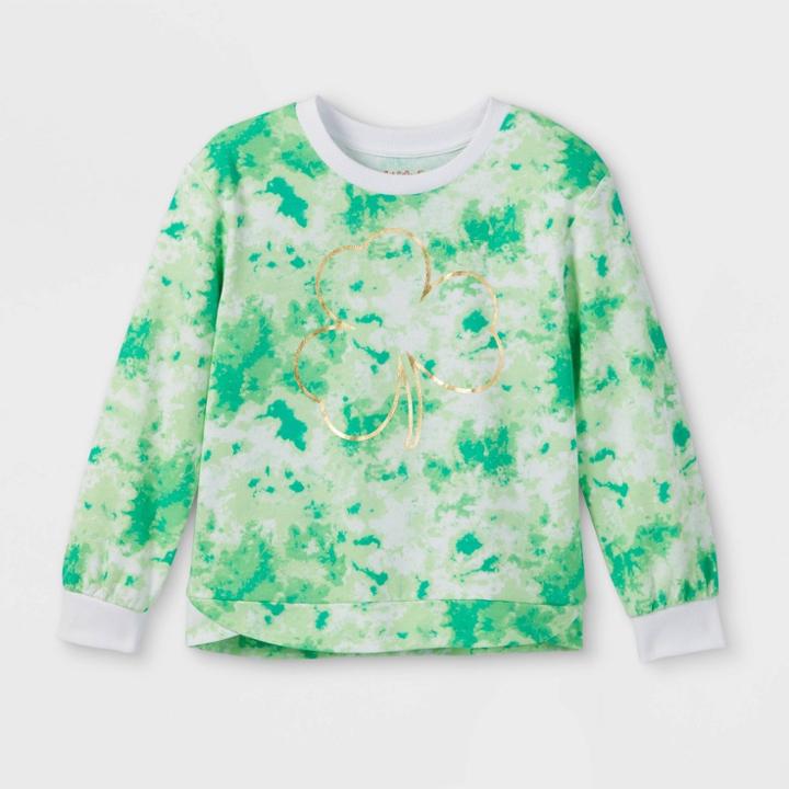 Girls' 'st. Patrick's Day Tie-dye' Pullover Sweatshirt - Cat & Jack Green
